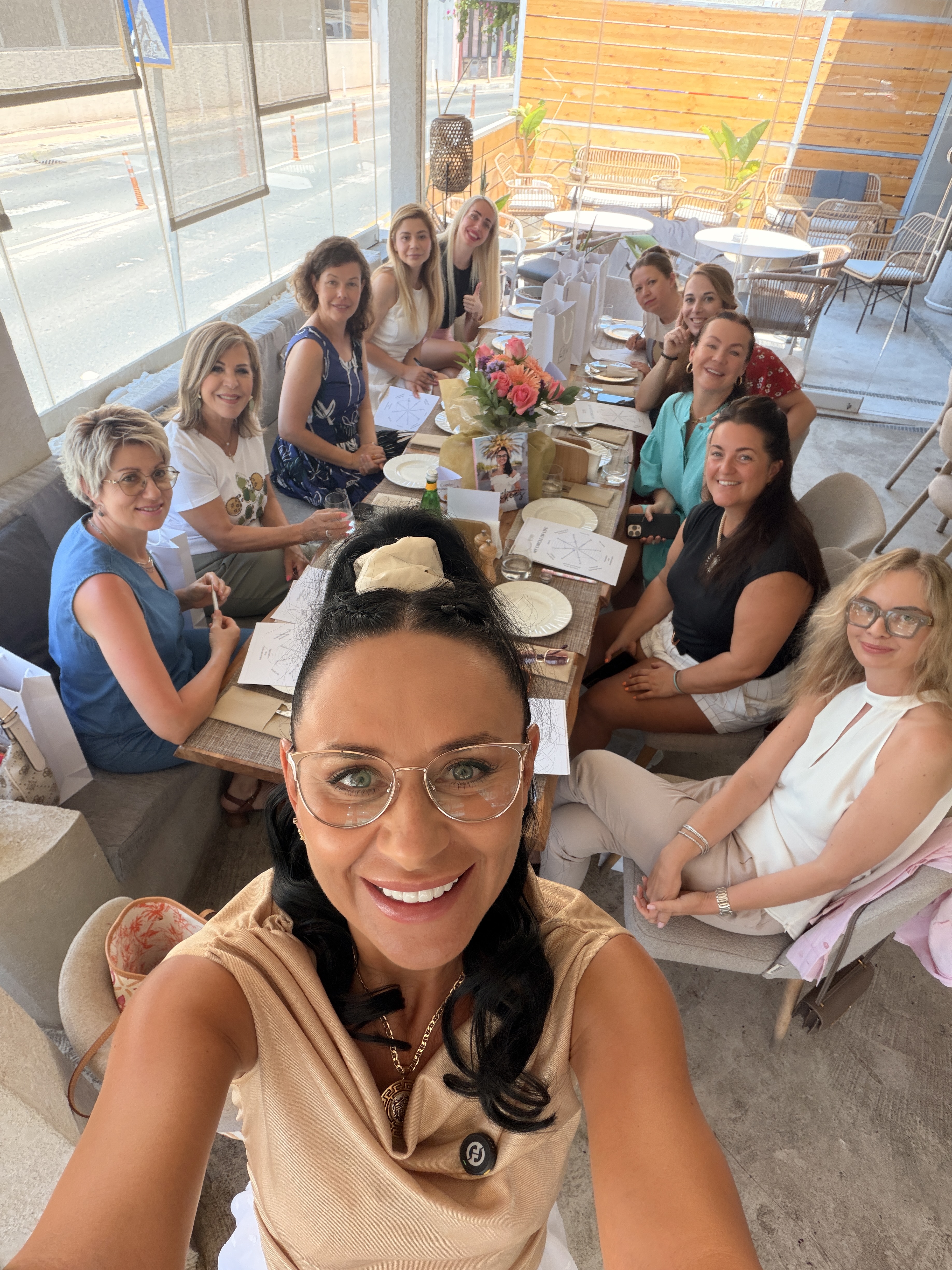 A selfie of the WPA women at the table at Baloo Restaurant, Limassol, 8 July 2026