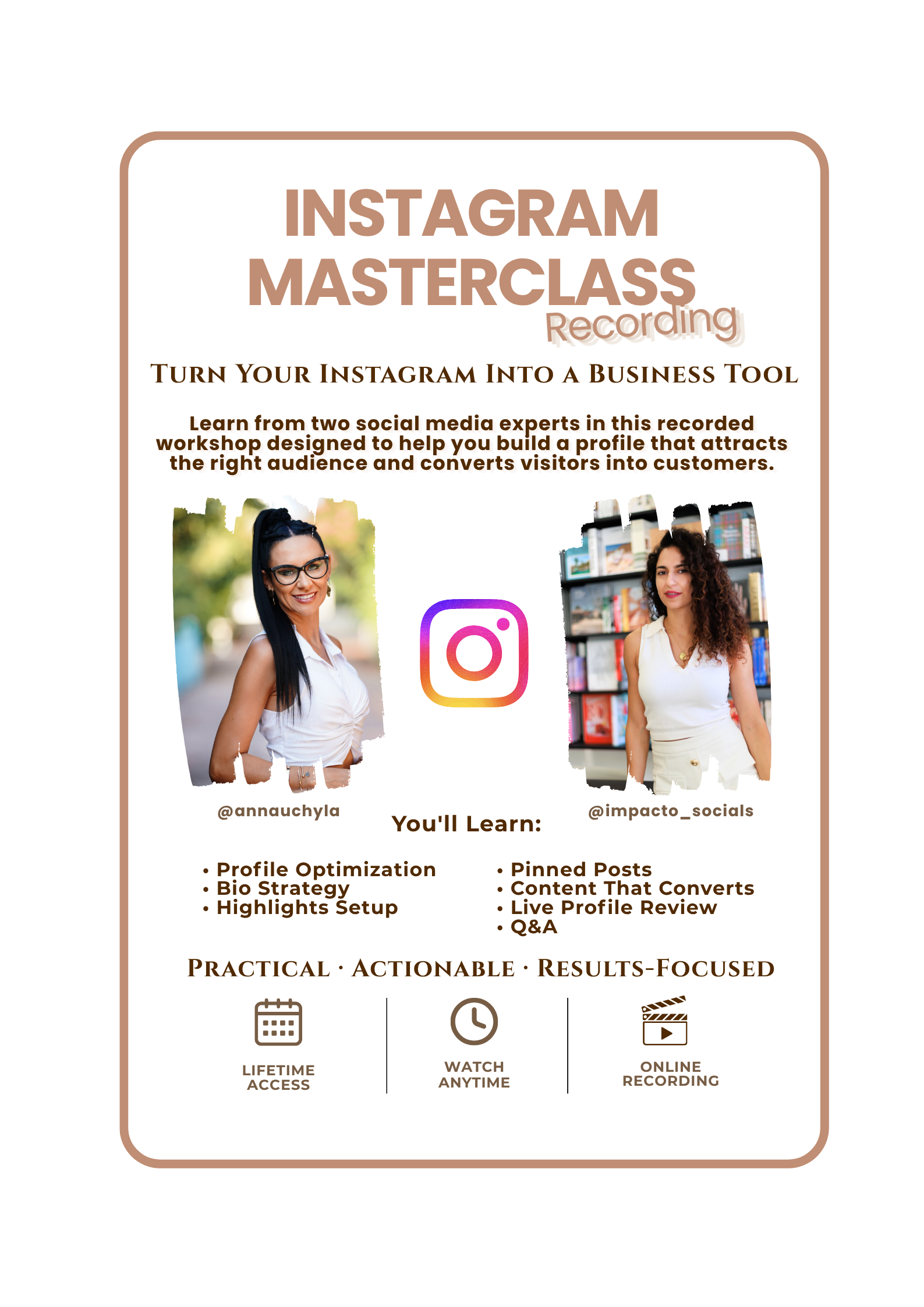 Instagram Growth Masterclass — recording, lifetime access